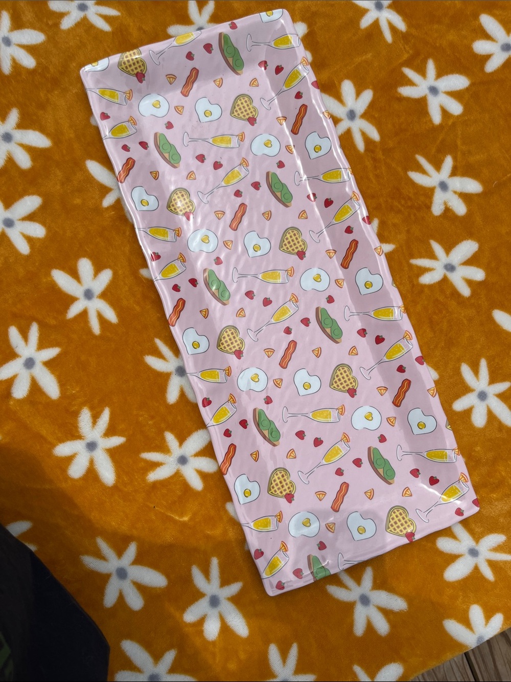 Champagne Brunch Pattern Light Pink Long Melamine Serving Tray by REAL SIMPLE